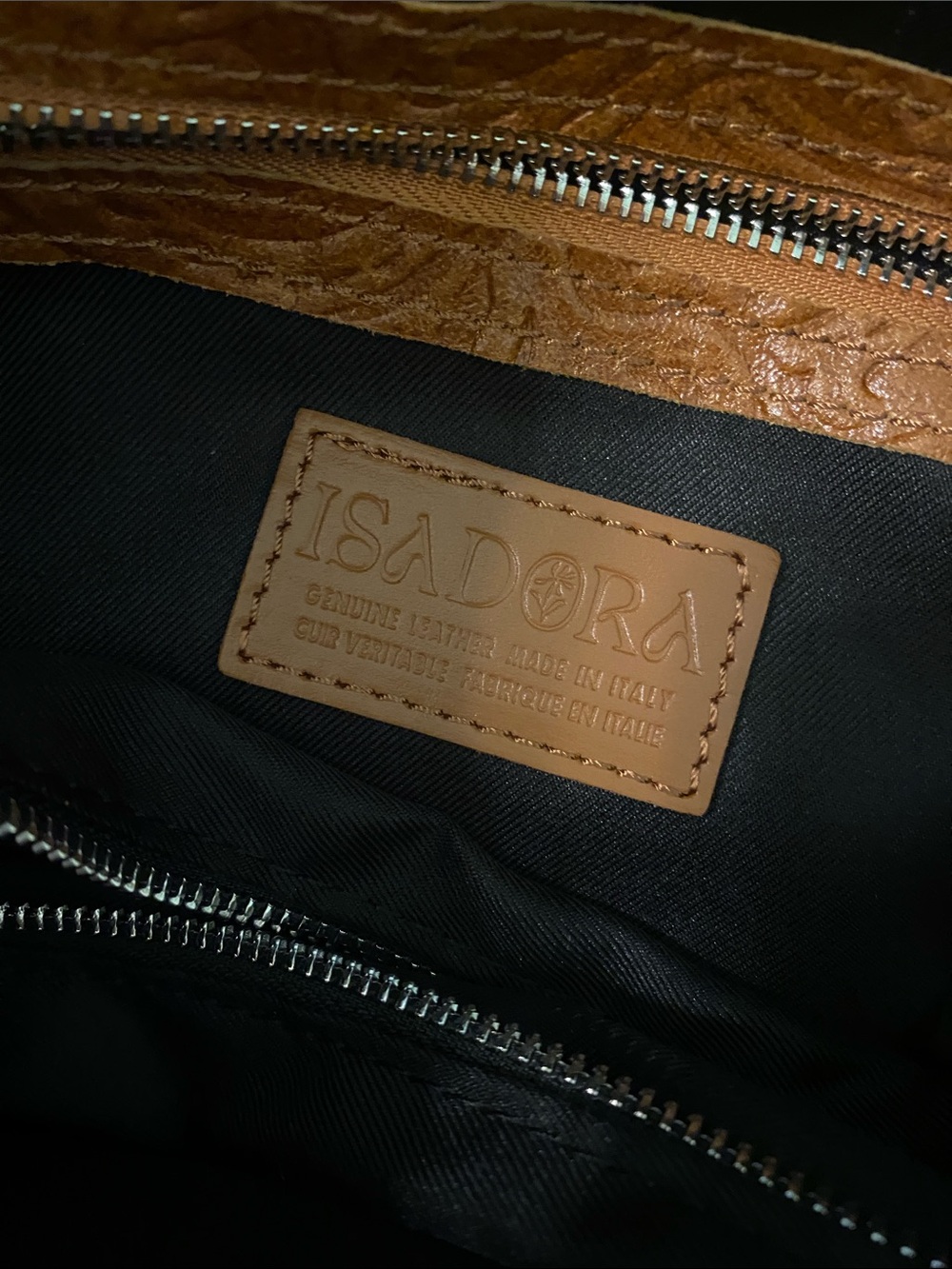 Embossed Leather Shoulder Bag in Cognac Brown - Picture 2 of 9